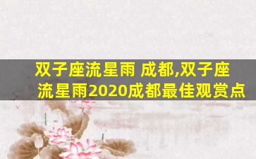 双子座流星雨 成都,双子座流星雨2020成都最佳观赏点